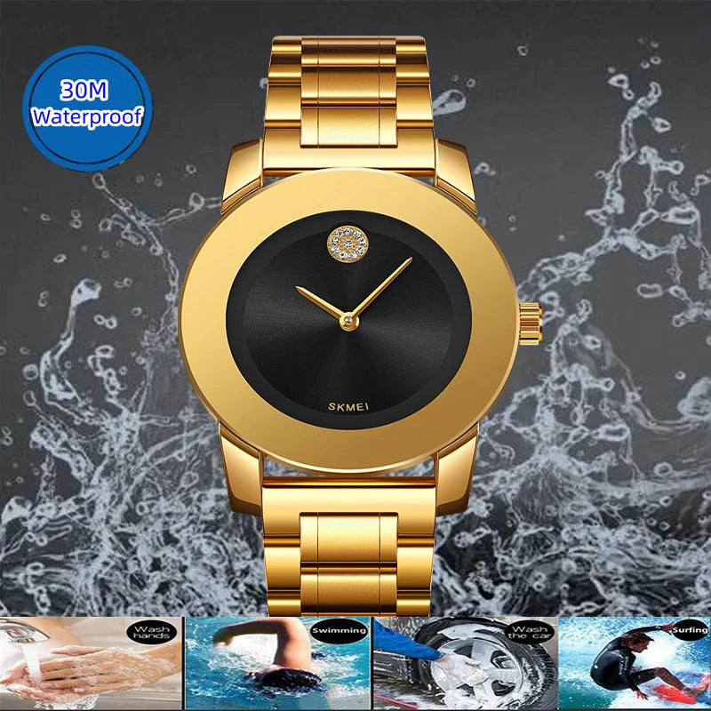 Skmei unissex quartzo pulseira à prova d'água relógios de luxo pulseira de aço inoxidável estilo simples display analógico relógio de pulso fashion