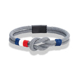 MKENDN Pulseira de corda com nó quadrado de aço inoxidável preto, masculina, feminina, feita à mão, design de camada dupla, bandeira da França, joias de casal