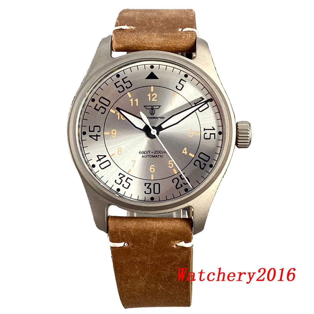 Novo tandorio piloto 39mm relógio de titânio movimento nh35 200m à prova dwaterproof água luminosa mergulho automático relógio masculino vidro safira escovado