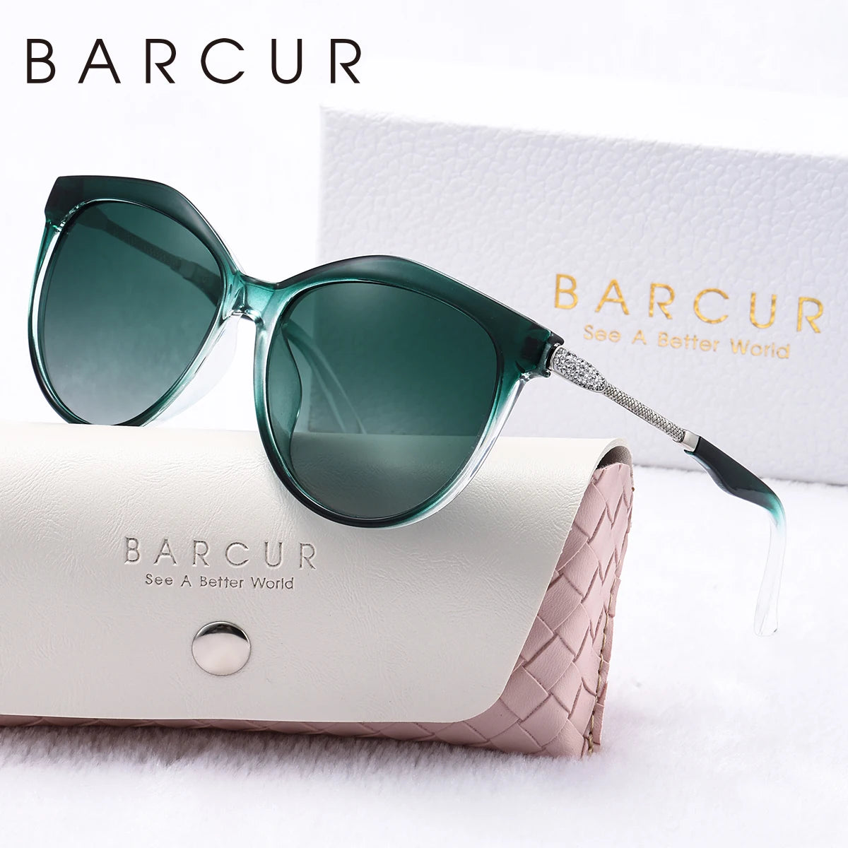 Barrcur polarizado olho de gato óculos de sol redondo moda ultra leve óculos de sol múltiplas cores escolher feminino óculos de sol pacote caixa de presente