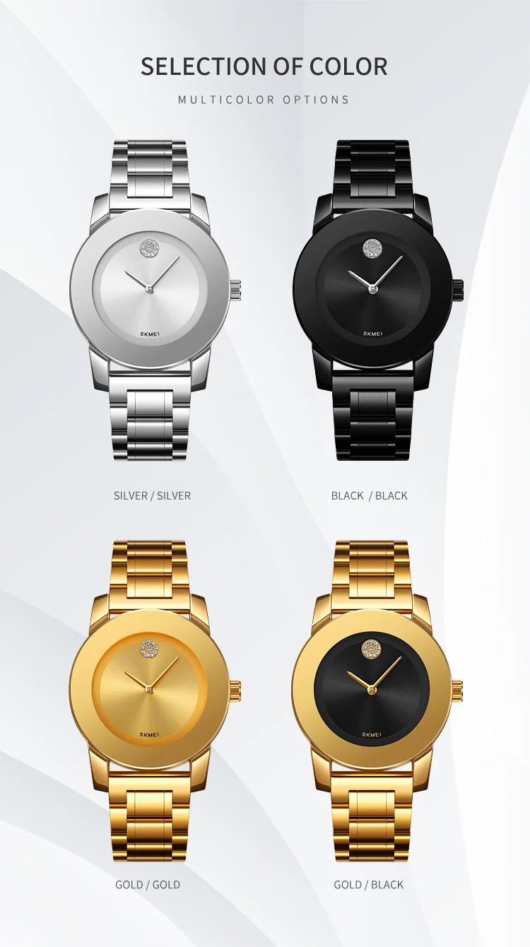 Skmei unissex quartzo pulseira à prova d'água relógios de luxo pulseira de aço inoxidável estilo simples display analógico relógio de pulso fashion