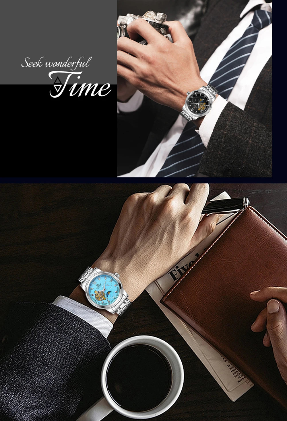 Forsining moda masculina luxo negócios pulseira de metal turbilhão luminoso relógio mecânico automático diamante artificial relógio de pulso