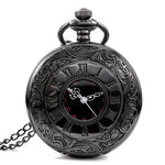 Relógio de bolso Steampunk com corrente para homens e mulheres, colar com pingente, charme vintage, preto, número romano, quartzo, moda unissex, presente