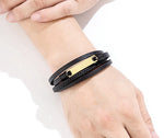 Xqni pulseira de couro trançado multicamadas, masculina, tendência legal, aço inoxidável, fivela casual, acessórios de joias, presente
