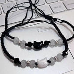 2 pçs natural moonstone obsidiana pulseiras artesanal casal bonito preto branco gato pulseira acessórios jóias