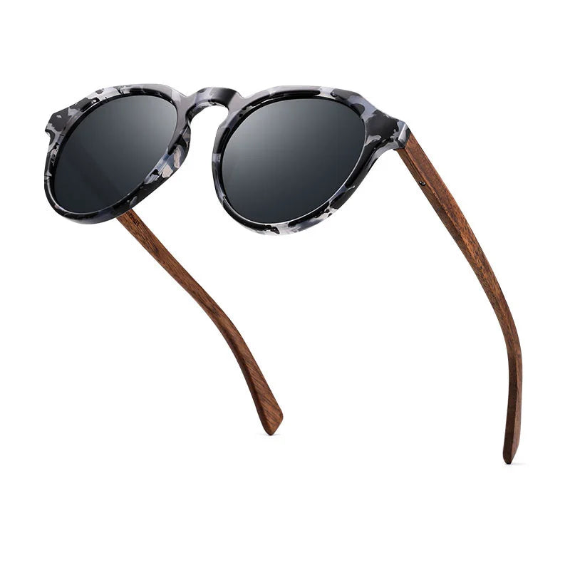 Oi óculos de sol de madeira feminino masculino óculos de sol de madeira de nogueira redondos lentes vermelhas armações de concha de tartaruga