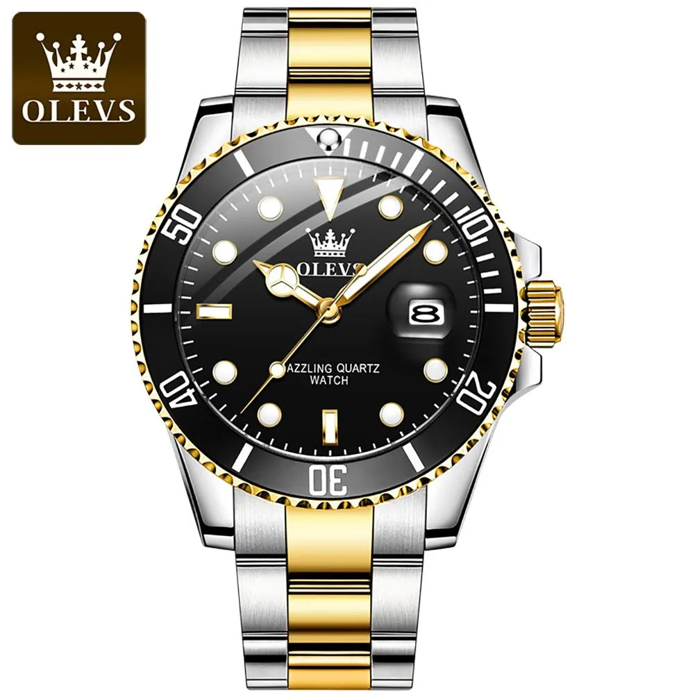 OLEVS-Relógio quartzo de aço inoxidável impermeável masculino, relógio de pulso verde luminoso, Top original, luxo