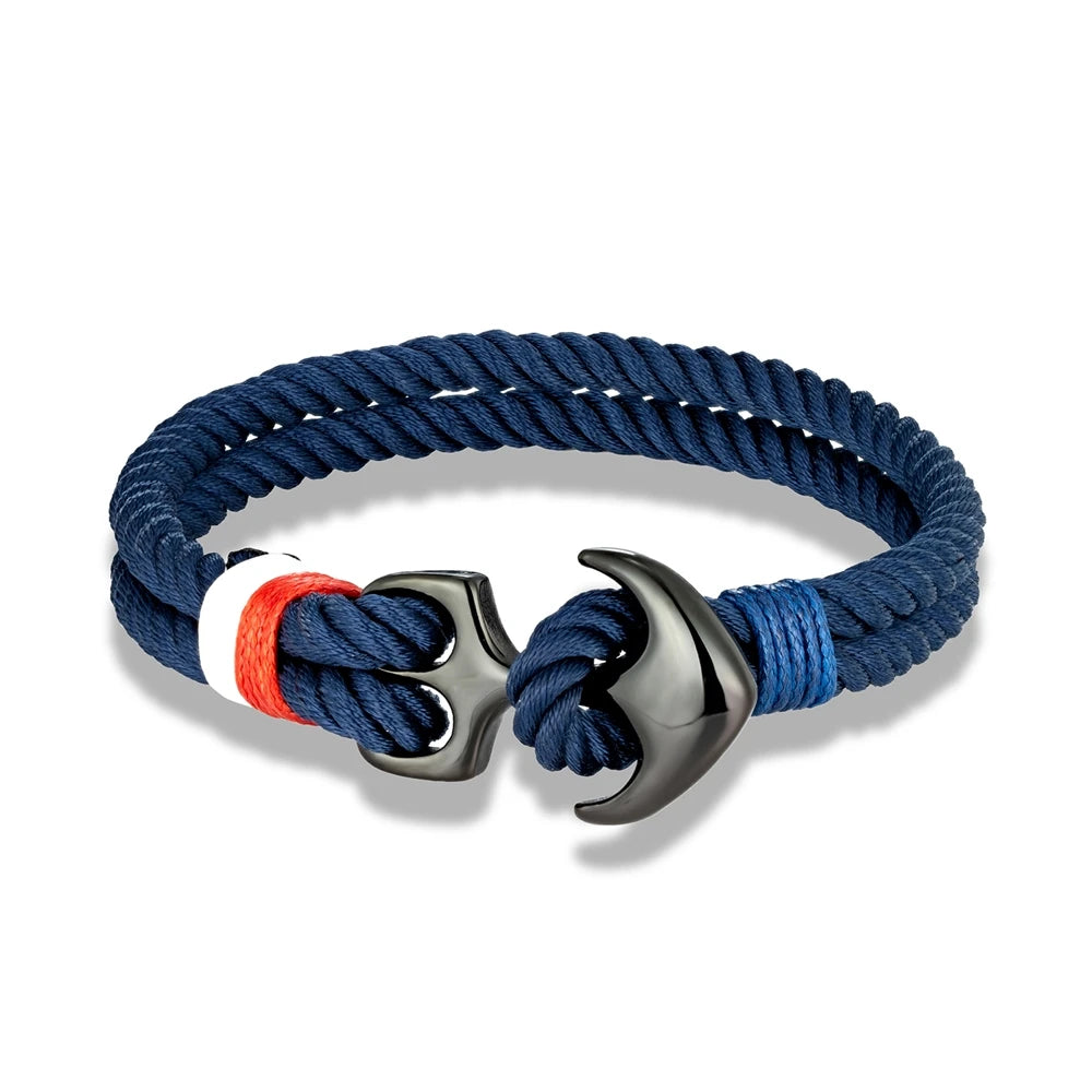 MKENDN Pulseiras de âncora masculinas, fio duplo, surfista náutico, corda à prova d'água, pulseira feminina, fivela esportiva de aço inoxidável preto