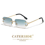 Caterside retangular óculos de sol masculino sem aro branco cobre pequeno quadrado óculos de sol para mulher lente gradiente ao ar livre uv400