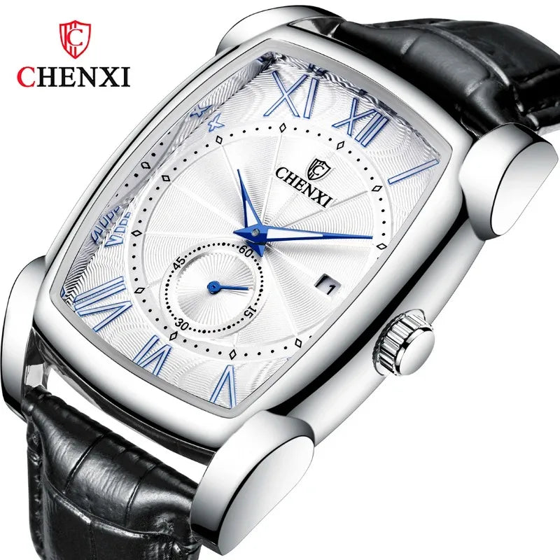 2024 CHENXI 8209 Relógios masculinos pulseira de couro casual luxo quartzo relógios de pulso quadrados à prova d'água