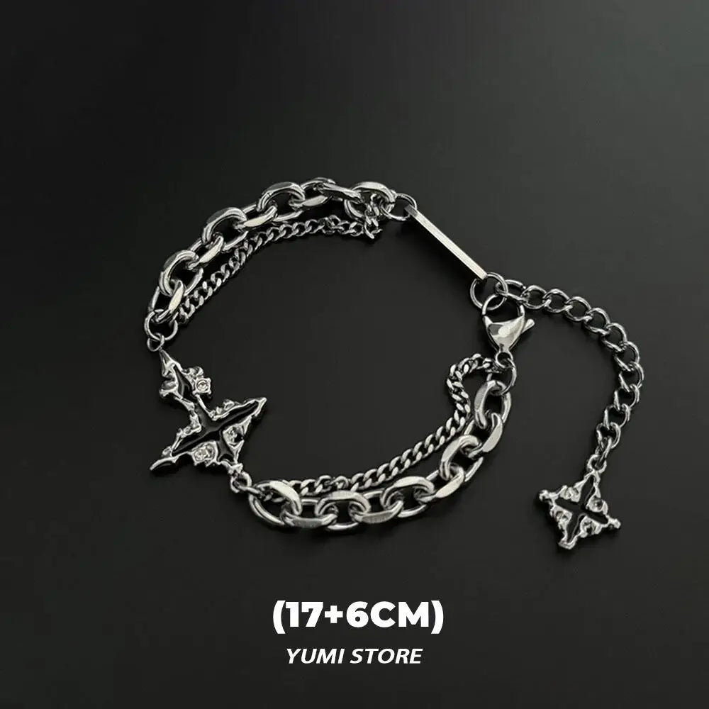 Retro chama cruz pulseira para homem mulher hip hop titânio aço splice corrente charme unisex jóias legal kpop acessórios de luxo