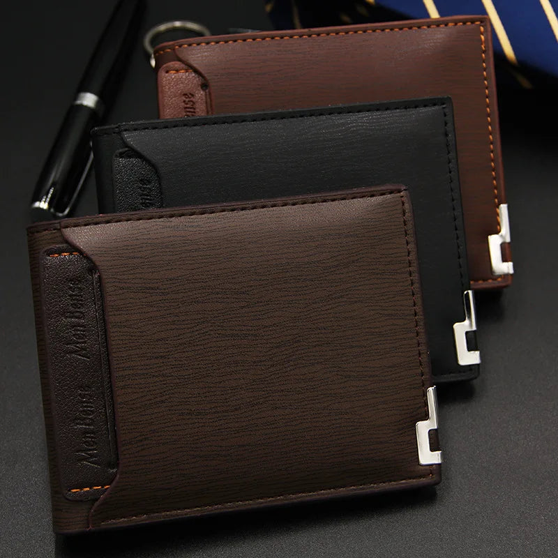 Moda Masculina  Carteira de couro do plutônio curto titular do cartão bolsa para homens designer luxo billfold masculino portátil pequeno titular do cartão carteiras