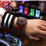 CURREN Esporte Cronógrafo Relógio de Quartzo para Homens Moda Azul Pulseira de Silicone Tonneau Dial Relógio de Pulso com Data 3atm À Prova D 'Água