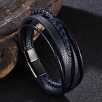 Moda pulseiras de couro vermelho masculino aço inoxidável multicamadas trançado corda pulseiras para mulheres pulseira jóias presentes sp1076