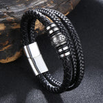 Moda pulseiras de couro vermelho masculino aço inoxidável multicamadas trançado corda pulseiras para mulheres pulseira jóias presentes sp1076