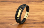 Xqni pulseira de couro trançado multicamadas, masculina, tendência legal, aço inoxidável, fivela casual, acessórios de joias, presente