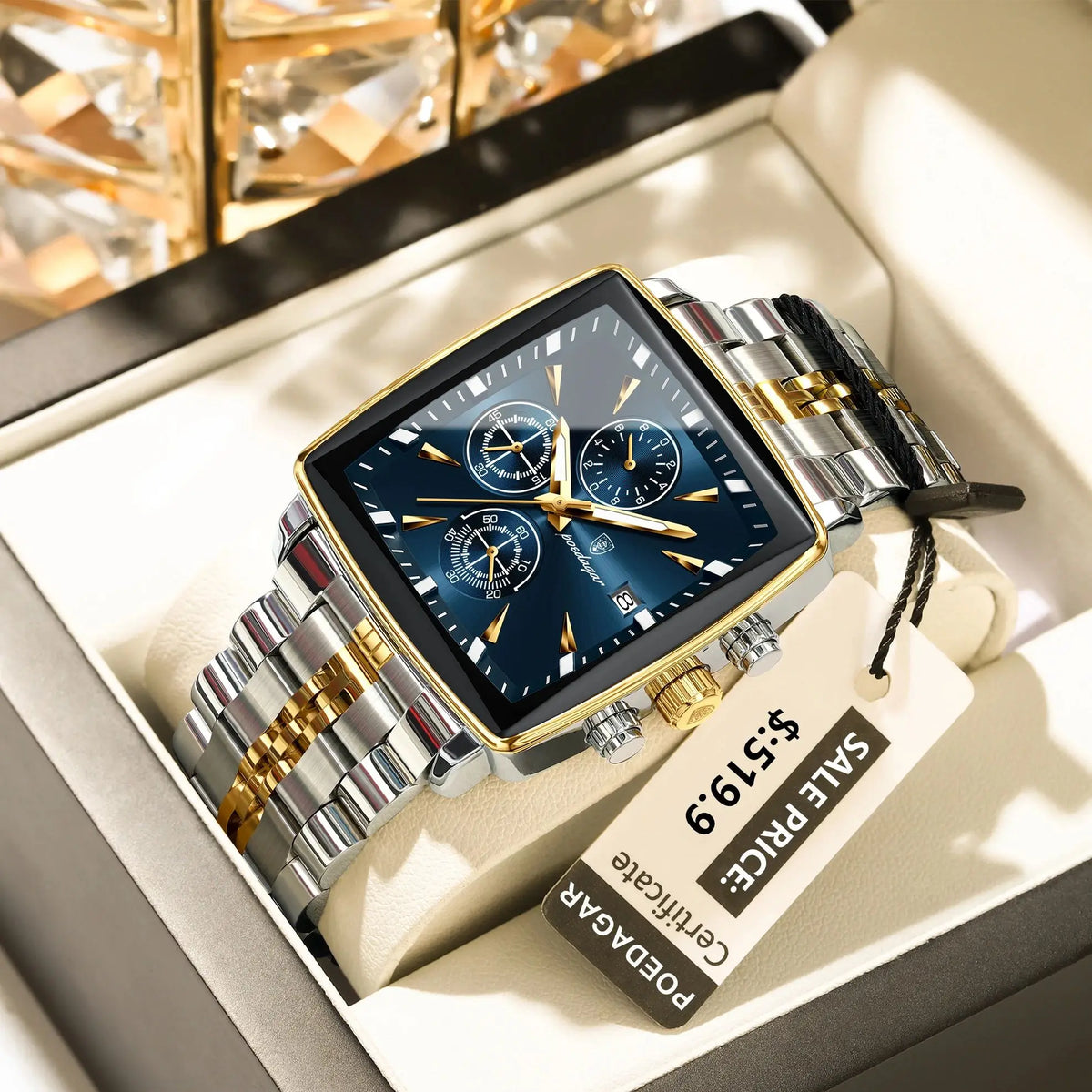 Poedagar luxo homem de negócios relógio de pulso cronógrafo à prova dwaterproof água calendário luminoso relógio para homem quadrado quartzo relógios masculinos reloj