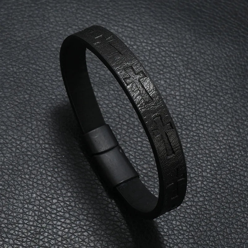 Novela pulseira de couro masculina destacável ímã fivela punk cruz braclet acessórios para ele pulseras para hombre erkek bileklik