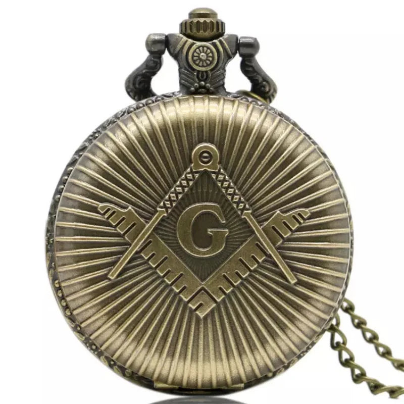 Colar com pingente de relógio de bolso de quartzo em liga de tema Co-Masonic de bronze com tema Co-Masonic/relógio de colar