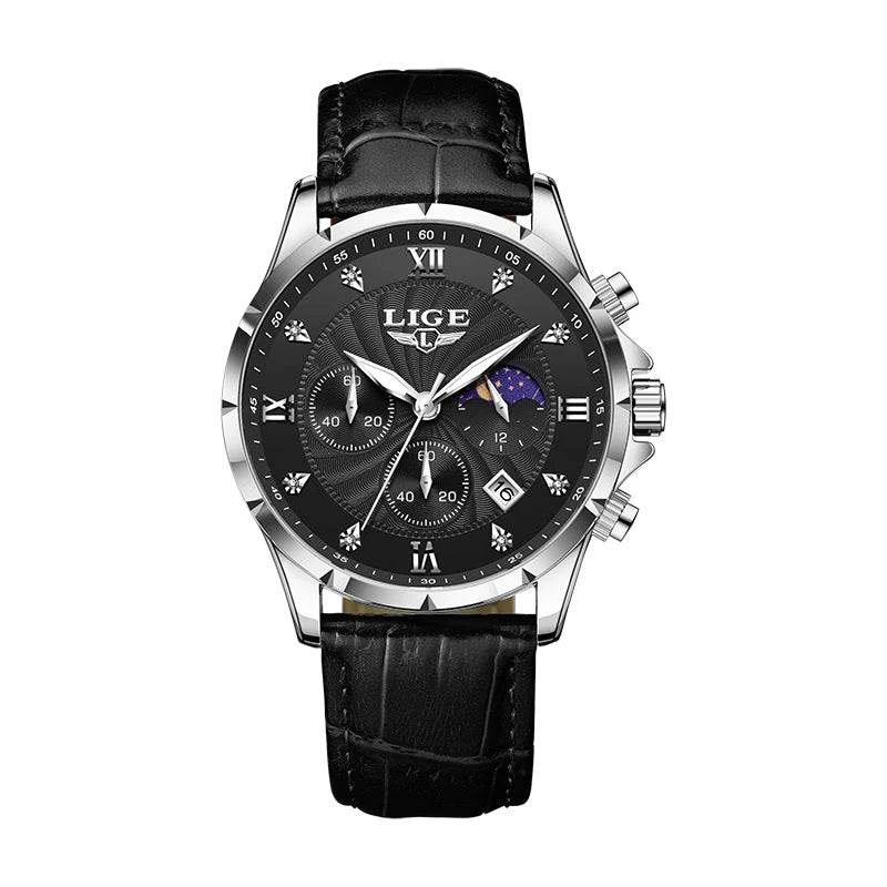 Novos relógios masculinos lige marca superior de luxo couro casual relógio quartzo esporte à prova dwaterproof água relógio relogios masculino + caixa