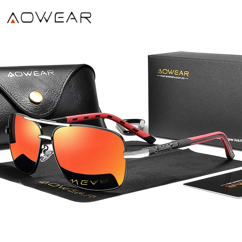 Aowear óculos de sol espelhados polarizados masculinos para homens mulheres luxo qualidade retro retângulo uv400 condução óculos de sol gafas de sol
