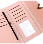 Nova versão coreana carteira feminina longa fivela em forma de v carteira três dobras para mulher, bolsa de mão, bolsa de cartão de mudança