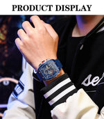 CURREN Esporte Cronógrafo Relógio de Quartzo para Homens Moda Azul Pulseira de Silicone Tonneau Dial Relógio de Pulso com Data 3atm À Prova D 'Água