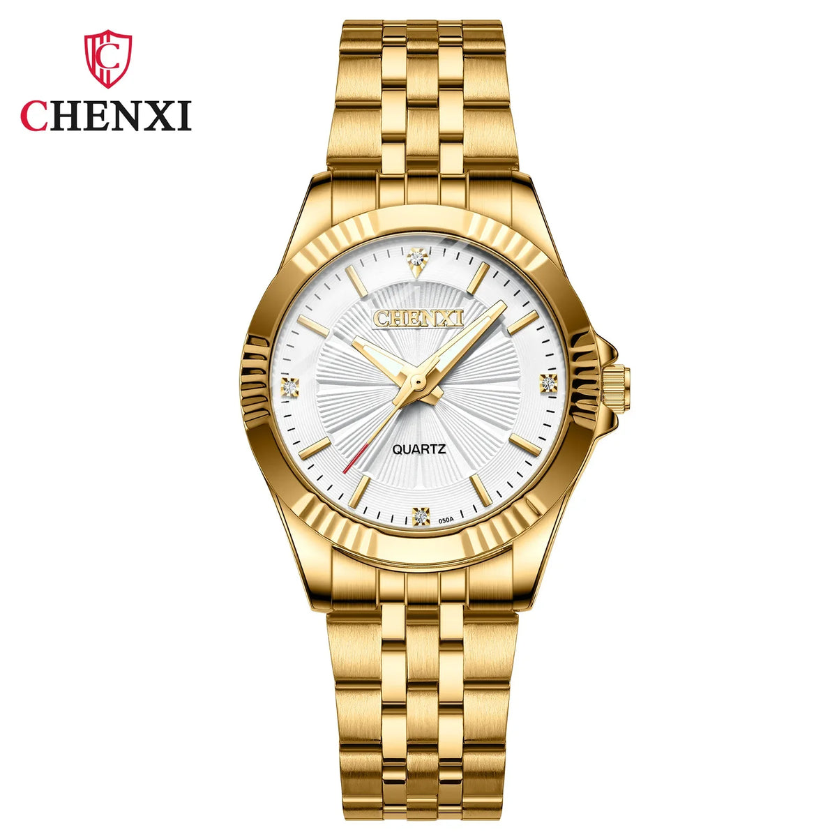 CHENXI-Homens e Mulheres Relógio De Pulso De Quartzo De Aço Inoxidável, Relógios De Negócios Impermeáveis, Relógios De Vestido Dourado Único, Marca De Luxo, 050A