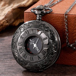 Relógio de bolso Steampunk com corrente para homens e mulheres, colar com pingente, charme vintage, preto, número romano, quartzo, moda unissex, presente