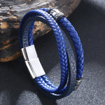 Moda pulseiras de couro vermelho masculino aço inoxidável multicamadas trançado corda pulseiras para mulheres pulseira jóias presentes sp1076