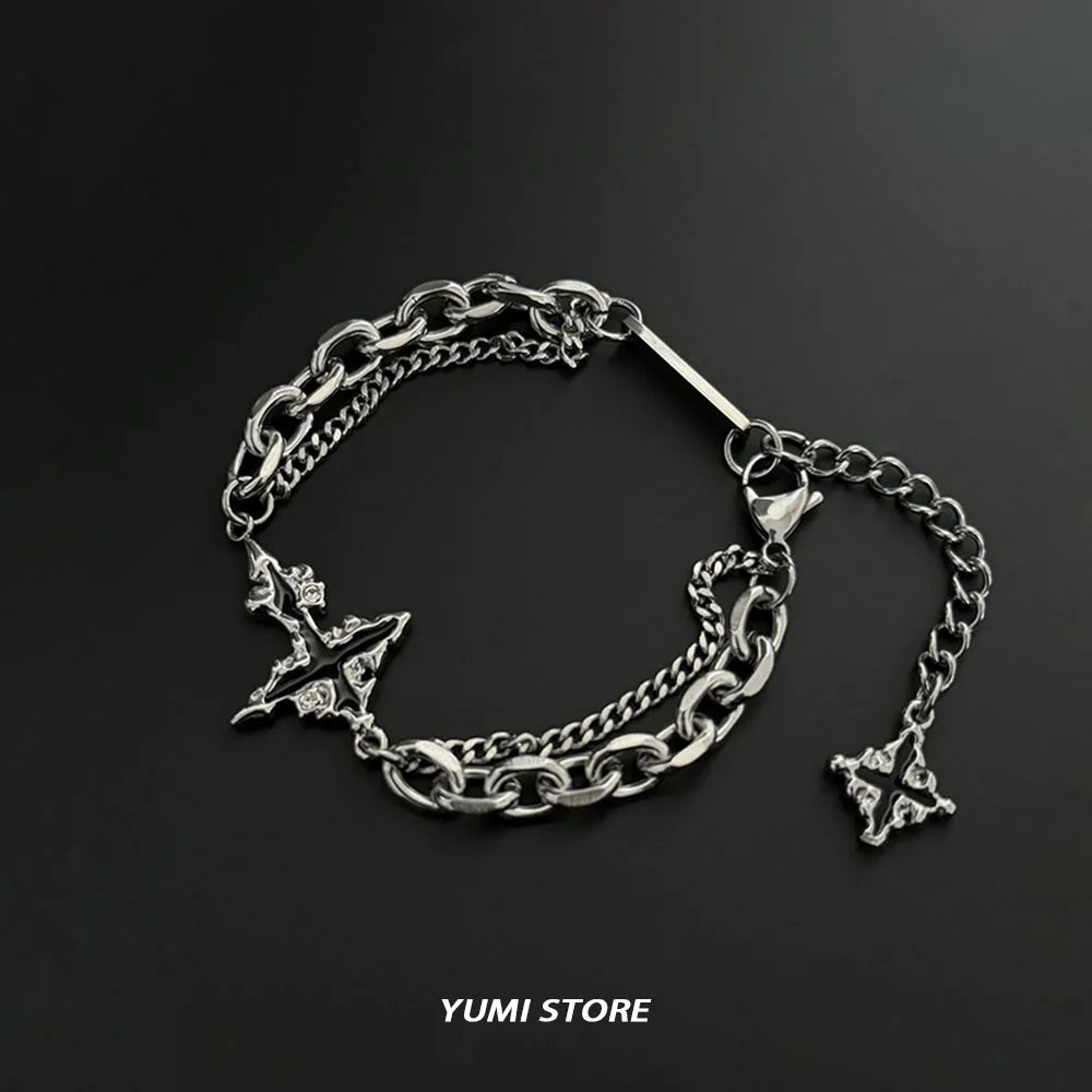 Retro chama cruz pulseira para homem mulher hip hop titânio aço splice corrente charme unisex jóias legal kpop acessórios de luxo
