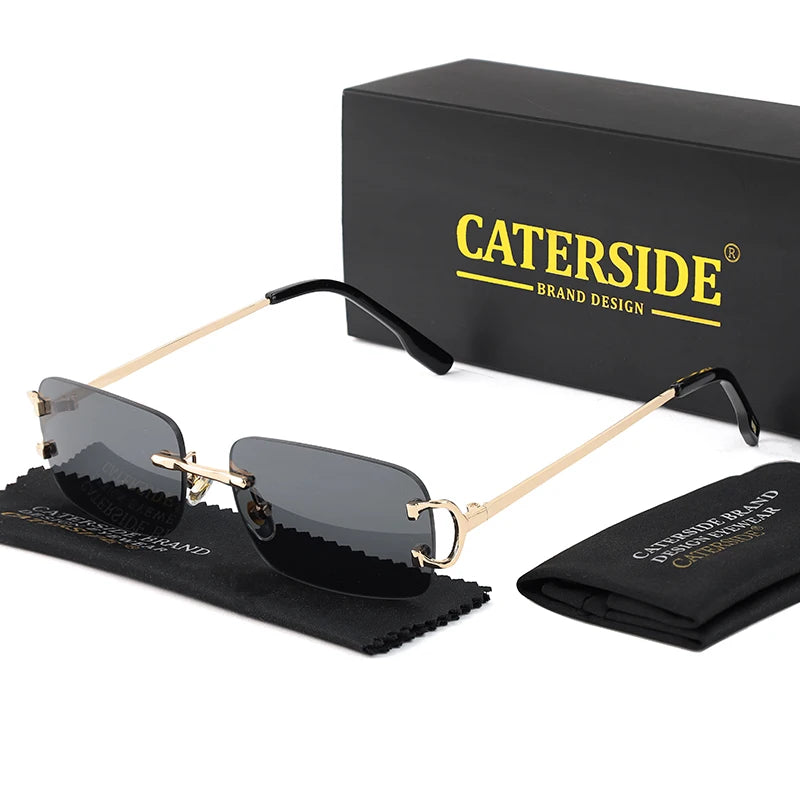 Caterside retangular óculos de sol masculino sem aro branco cobre pequeno quadrado óculos de sol para mulher lente gradiente ao ar livre uv400