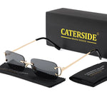 Caterside retangular óculos de sol masculino sem aro branco cobre pequeno quadrado óculos de sol para mulher lente gradiente ao ar livre uv400