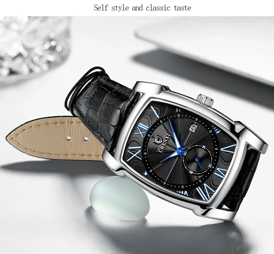 2024 CHENXI 8209 Relógios masculinos pulseira de couro casual luxo quartzo relógios de pulso quadrados à prova d'água