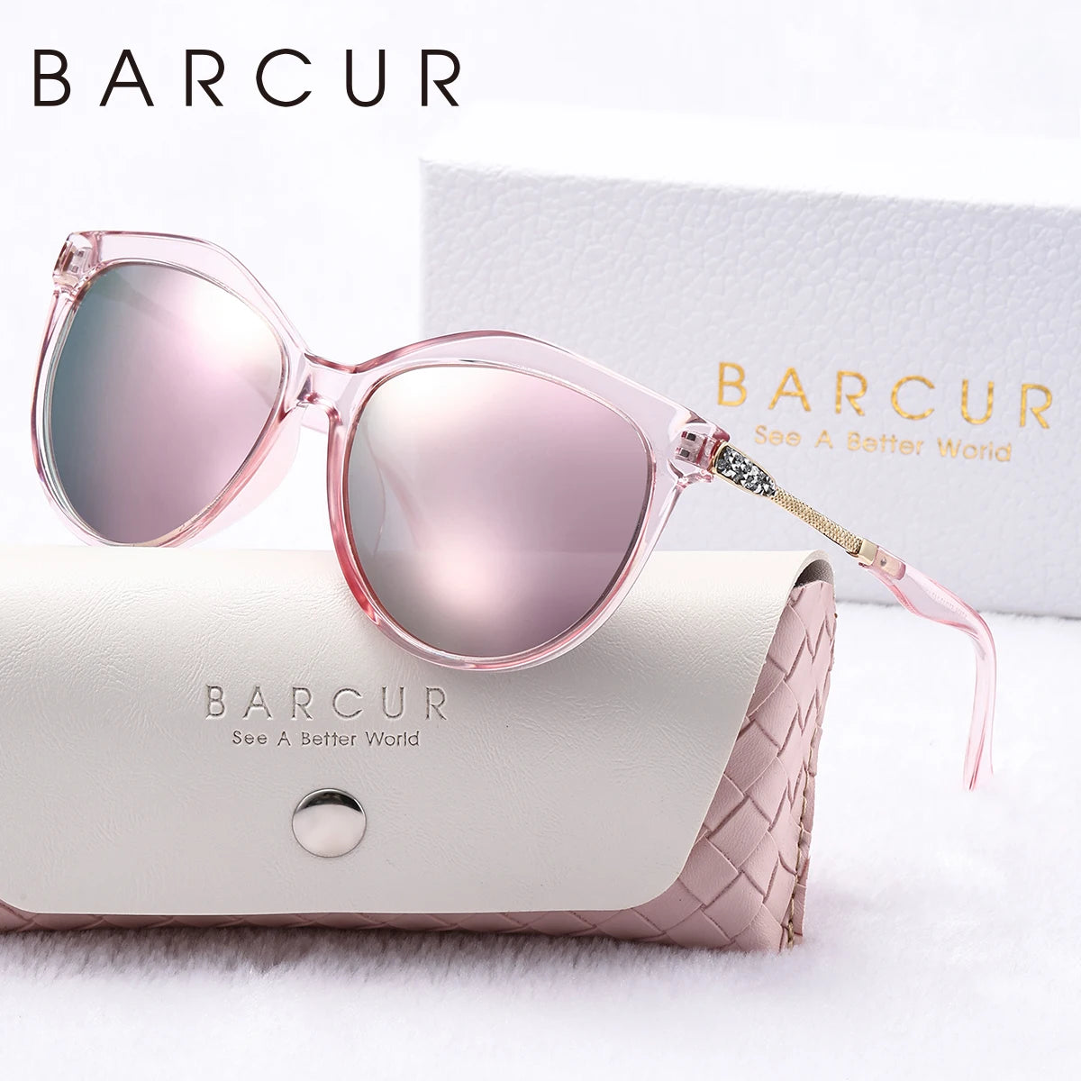 Barrcur polarizado olho de gato óculos de sol redondo moda ultra leve óculos de sol múltiplas cores escolher feminino óculos de sol pacote caixa de presente