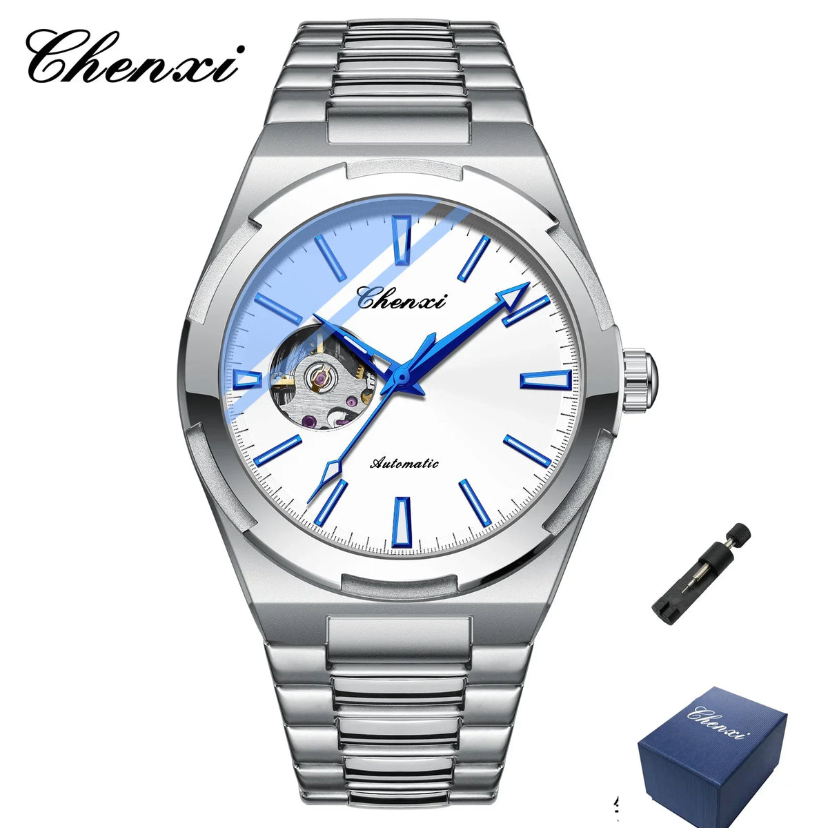 Chenxi 8856 marca superior movimento automático relógio mecânico para homens esqueleto oco homem relógios à prova dwaterproof água relógio de pulso de negócios