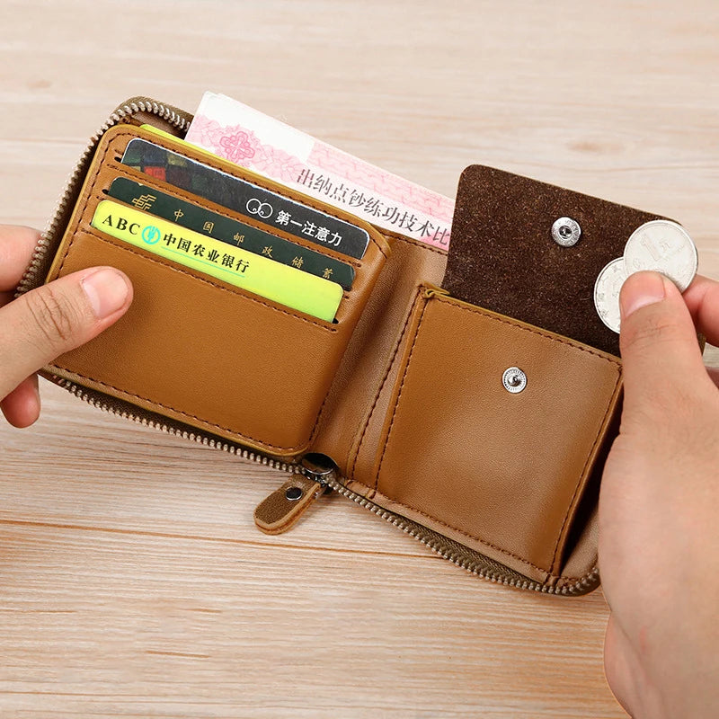 Carteira masculina de couro luxuosa masculina  Bolsa masculina com zíper porta-cartões com bolso para moedas carteiras Rfid presentes para homens bolsa de dinheiro