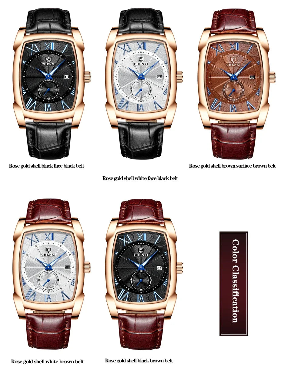 2024 CHENXI 8209 Relógios masculinos pulseira de couro casual luxo quartzo relógios de pulso quadrados à prova d'água