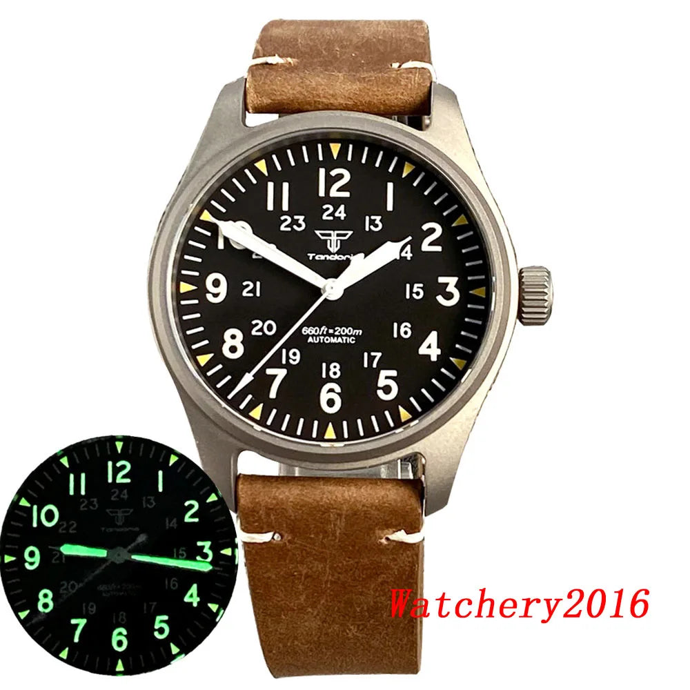 Novo tandorio piloto 39mm relógio de titânio movimento nh35 200m à prova dwaterproof água luminosa mergulho automático relógio masculino vidro safira escovado