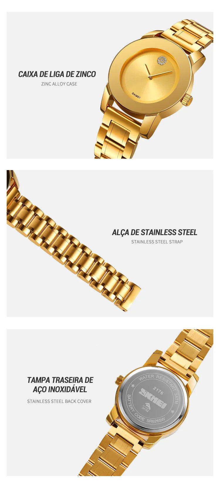 Skmei unissex quartzo pulseira à prova d'água relógios de luxo pulseira de aço inoxidável estilo simples display analógico relógio de pulso fashion
