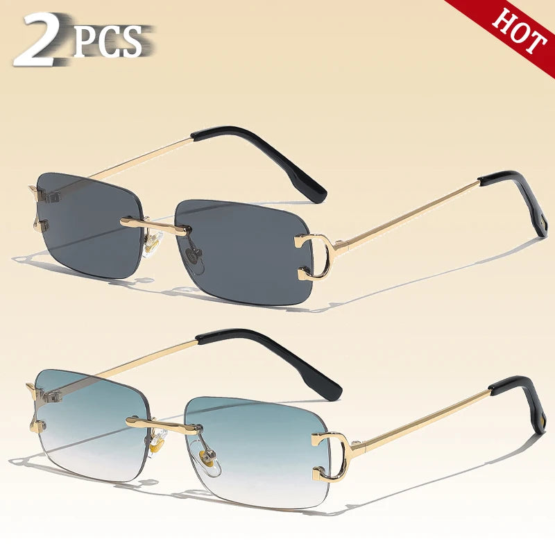 Caterside retangular óculos de sol masculino sem aro branco cobre pequeno quadrado óculos de sol para mulher lente gradiente ao ar livre uv400