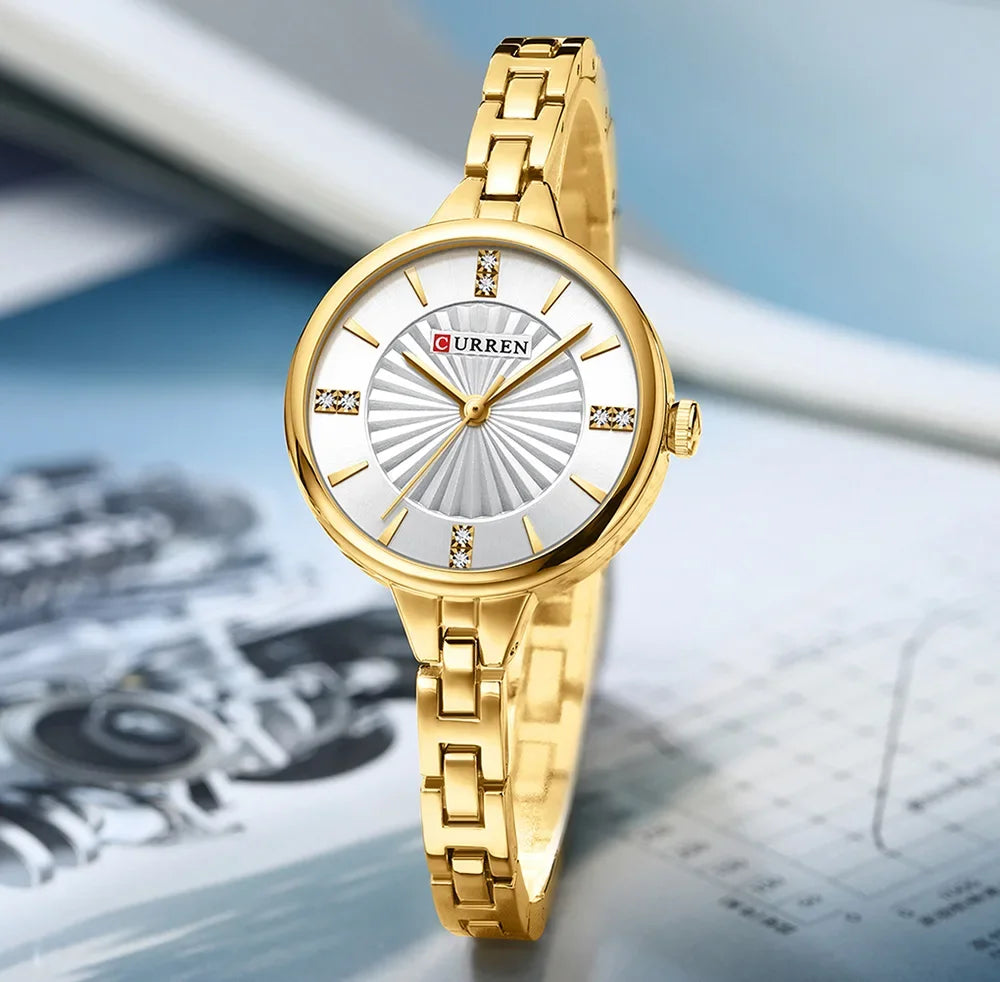 Curren-relógio de quartzo de luxo feminino, relógio pulseira magnética, pulseira esportiva, para mulheres