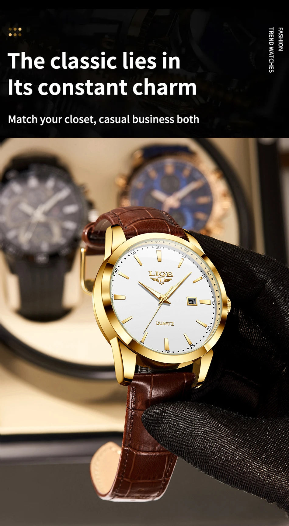 Lige moda relógio de couro marrom masculino militar esportes quartzo relógios de pulso casual à prova dwaterproof água cronógrafo relogios masculino