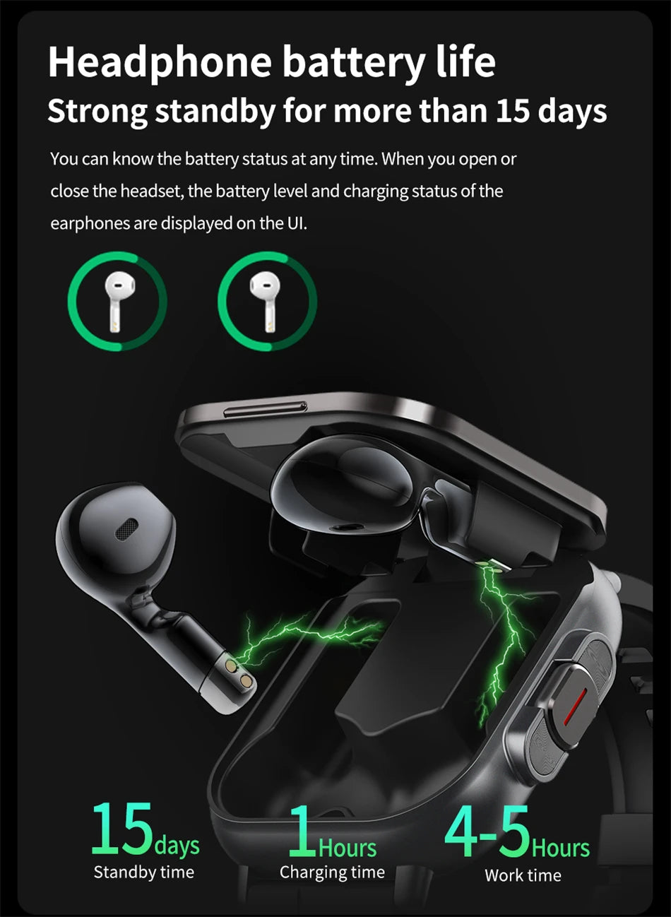 2024 relógio inteligente 2 em 1 com fone de ouvido smartwatch bluetooth chamada relógio masculino gps pista monitor freqüência cardíaca jogar música smartwatch
