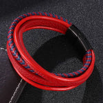 Moda pulseiras de couro vermelho masculino aço inoxidável multicamadas trançado corda pulseiras para mulheres pulseira jóias presentes sp1076