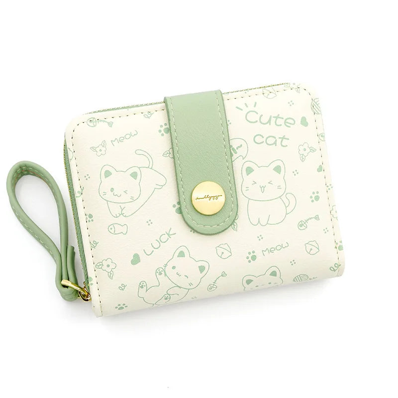 Carteira japonesa bonito do gato para mulheres, bolsa curta, titular do cartão do banco da identificação, saco do dinheiro, carteiras do zíper, armazenamento da chave, meninas, meninas