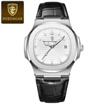 Poedagar topo de luxo quadrado homem relógio data à prova dwaterproof água luminosa relógio de pulso masculino couro alta qualidade relógios quartzo + caixa reloj
