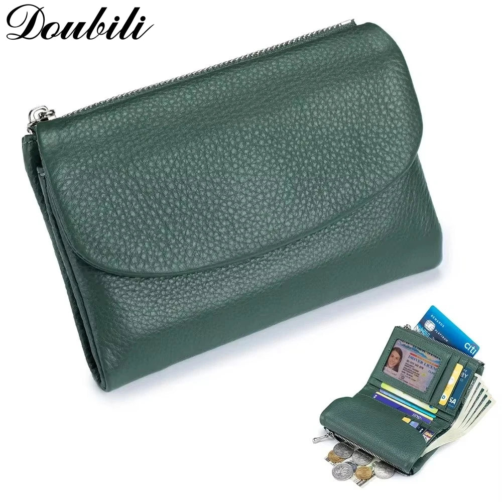 Carteira curta feminina Doubili carteira de couro macio moda bolsa de cor sólida