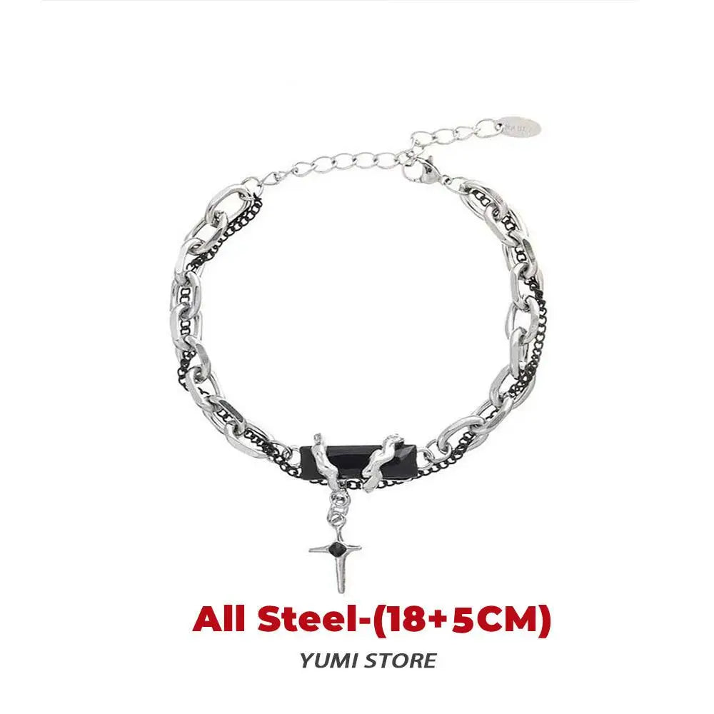 Retro chama cruz pulseira para homem mulher hip hop titânio aço splice corrente charme unisex jóias legal kpop acessórios de luxo