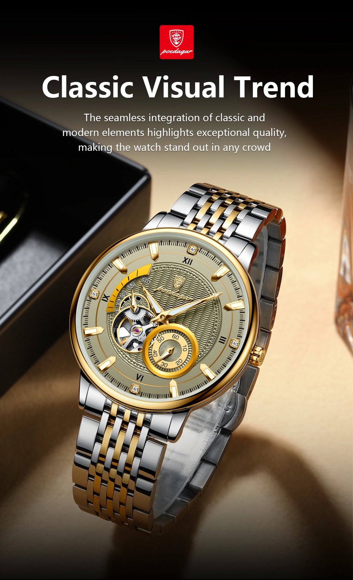 Poedagar topo de luxo relógio masculino luminoso oco tourbillon automático homem relógio de pulso mecânico aço inoxidável relógios masculinos reloj